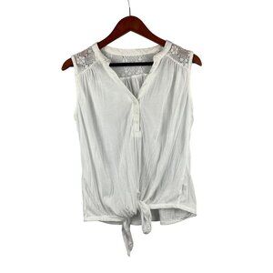 Womens White Sleeveless Top With Lace Detail & Front Tie